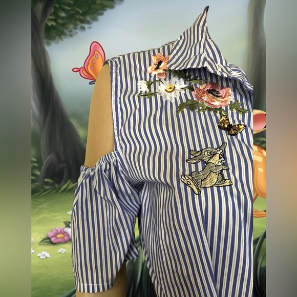 Disney Bambi Embroidered Cold Shoulder Shirt Dress ,Tie Waist Size Small 8-10 - Picture 7 of 10